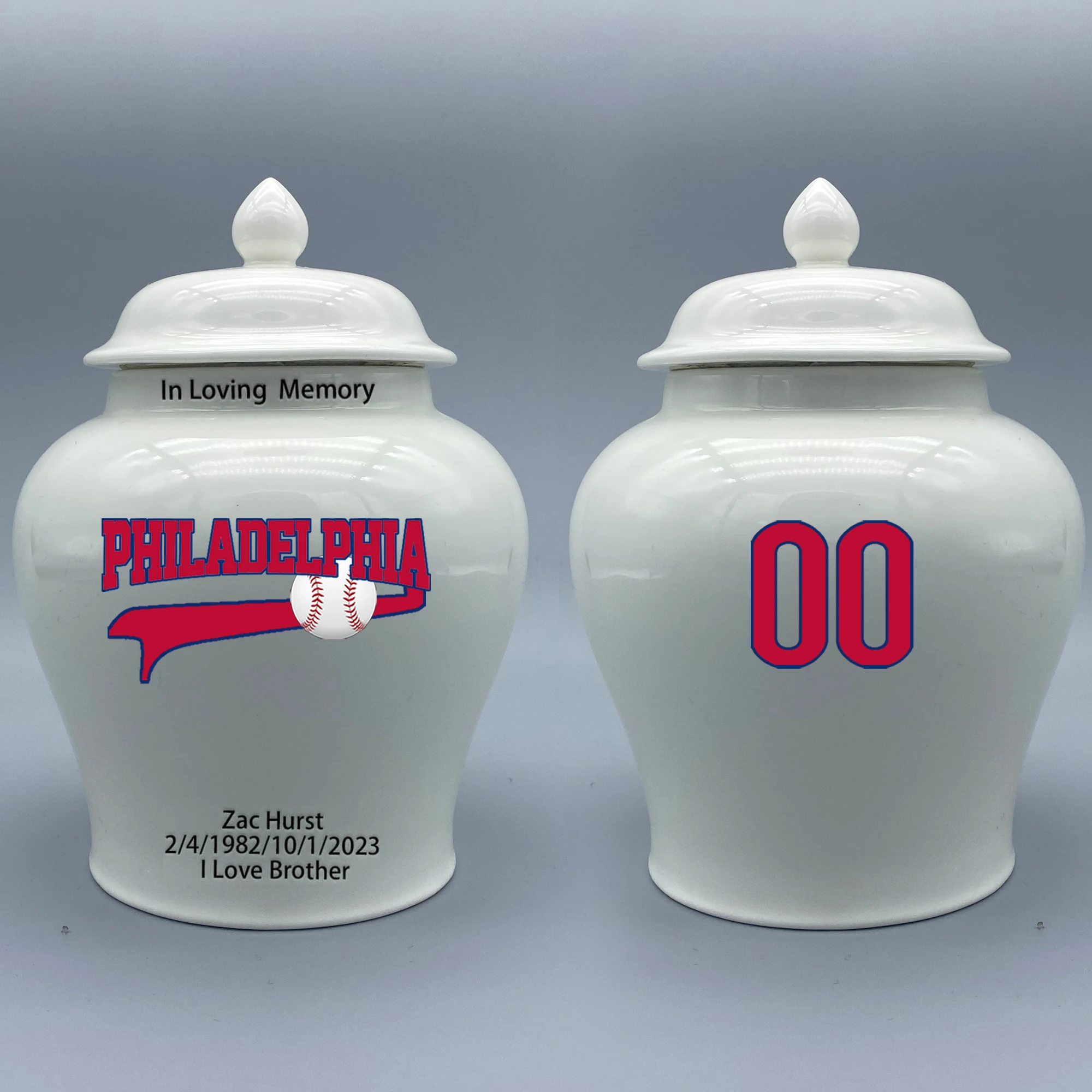 Medium Urn for Philadelphia Phillies-themed Logo Urn.Please send me the customize information-name/date and number on the urn