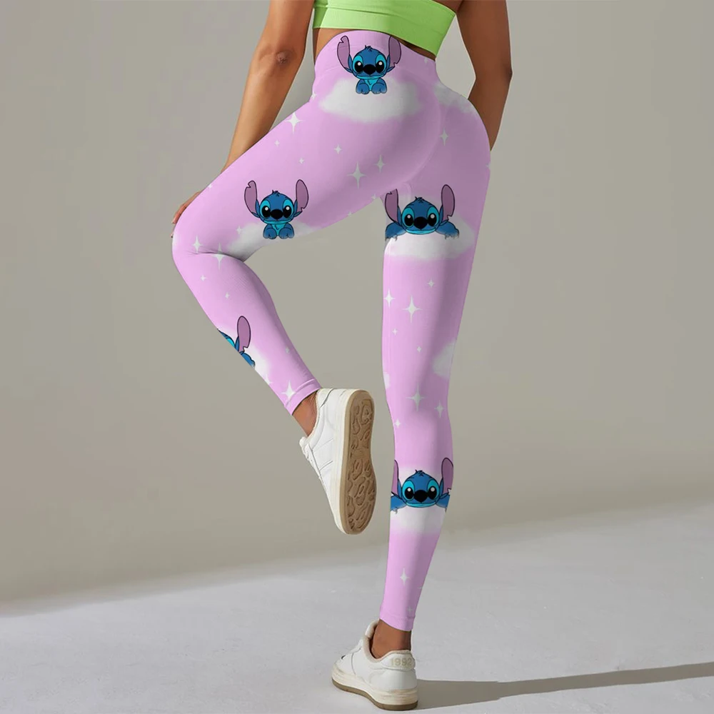 Mallas deportivas de Yoga con estampado de Stitch de Disney, pantalones para correr para mujer, medias sexis de levantamiento de cadera, pantalones Push Up para gimnasio