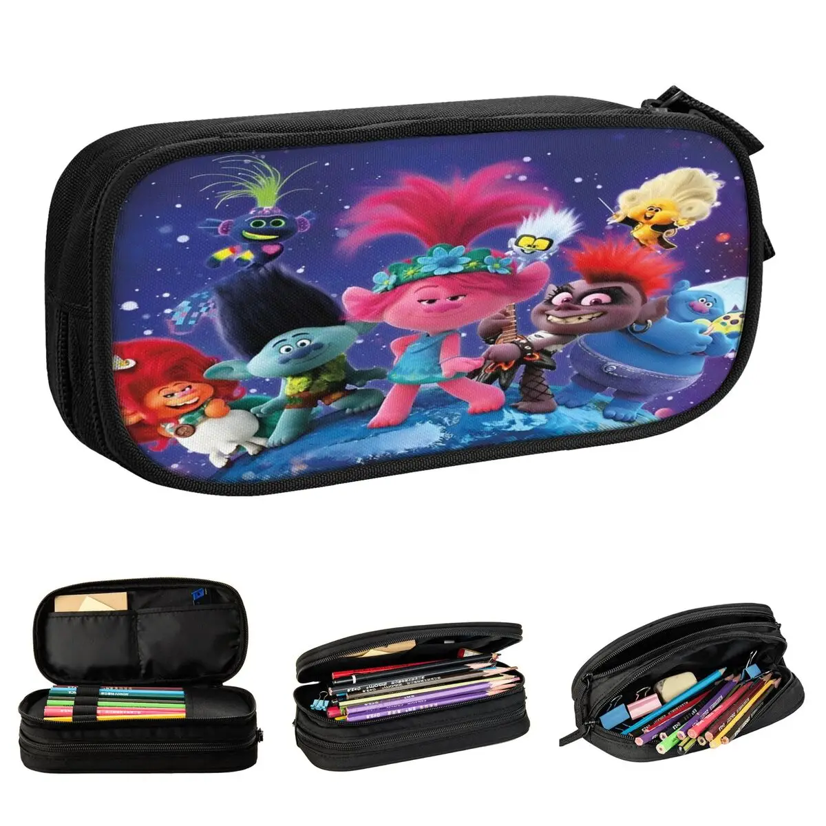 Trousse à crayons Anime Trolls Movie, boîte à stylos de dessin animé, sac pour étudiants, grande capacité, cadeau scolaire, nouveau