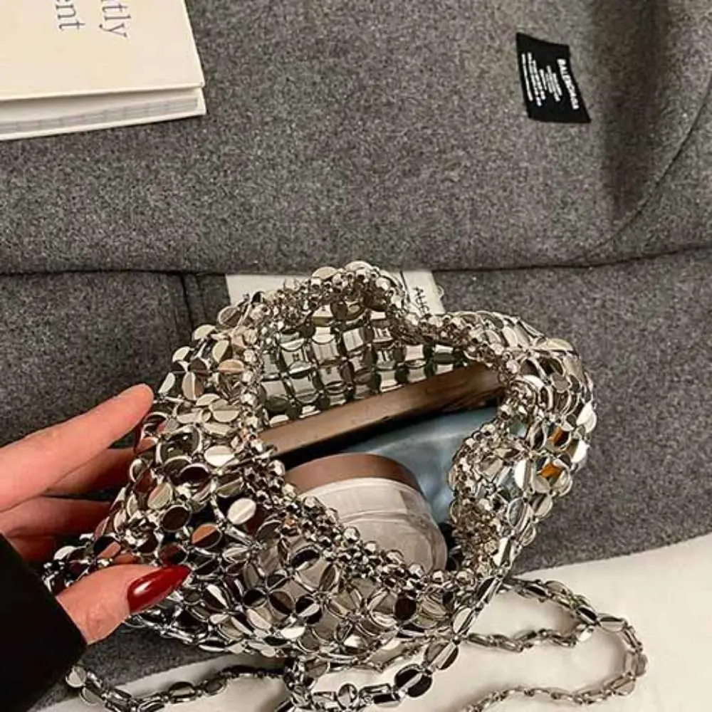 Sequin Evening Banquet Bag Temperament Underarm Bag Glitter Shoulder Bag Small Purse Mini Woven Beaded Crossbody Bag Women