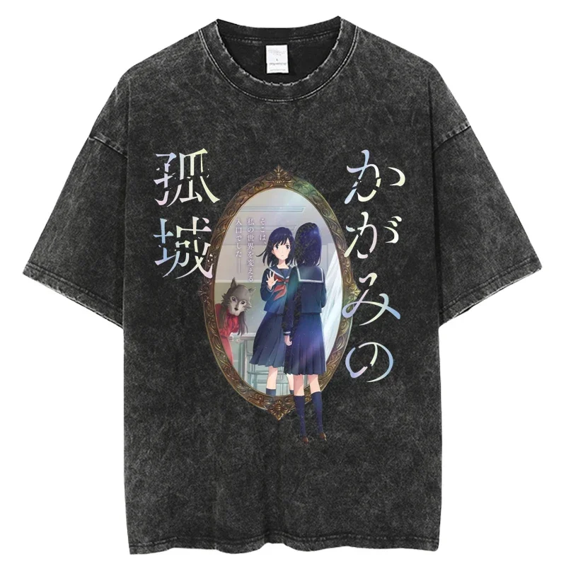 Lonely Castle in the Mirror Anime T-shirts Vintage Washed Graphic T-shirts Oversized Streetwear Manga Short Sleeve Tops Tees