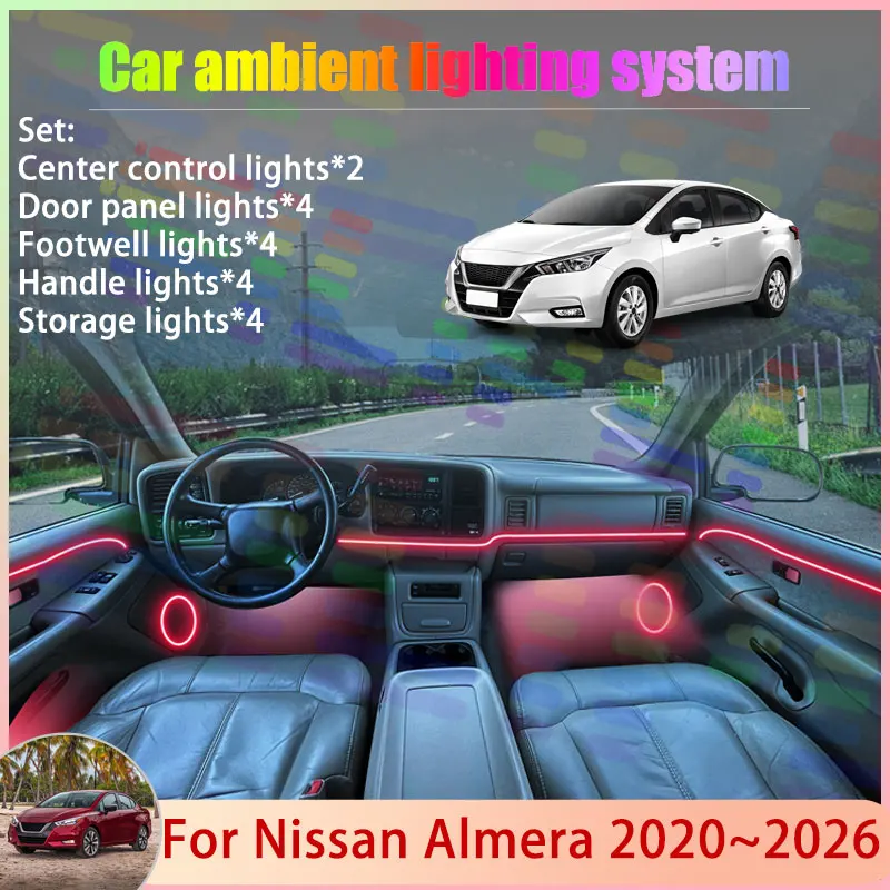 

For Nissan Almera 2020~2026 N18 MK4 Versa Sunny 2/18 in 1 Car Atmosphere Light Lamp RGB Shade Ensemble Streamer Atmosphere Set