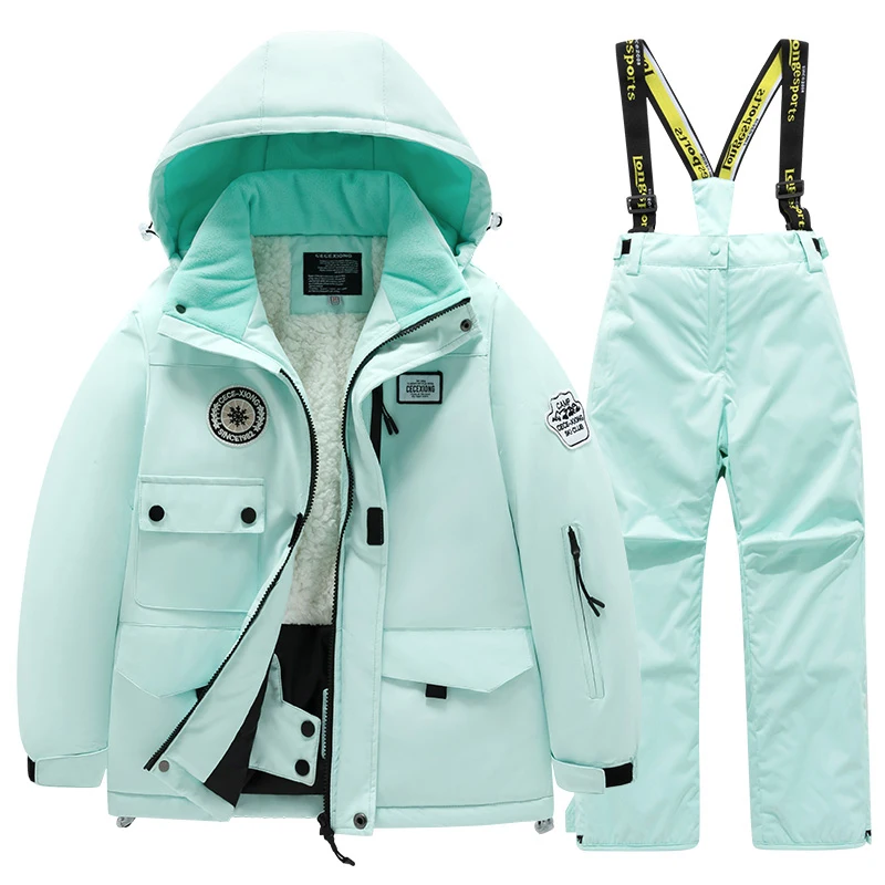 Winter children's ski suit set, separate for boys and girls, single board, thick, warm, waterproof cotton clothing equipment