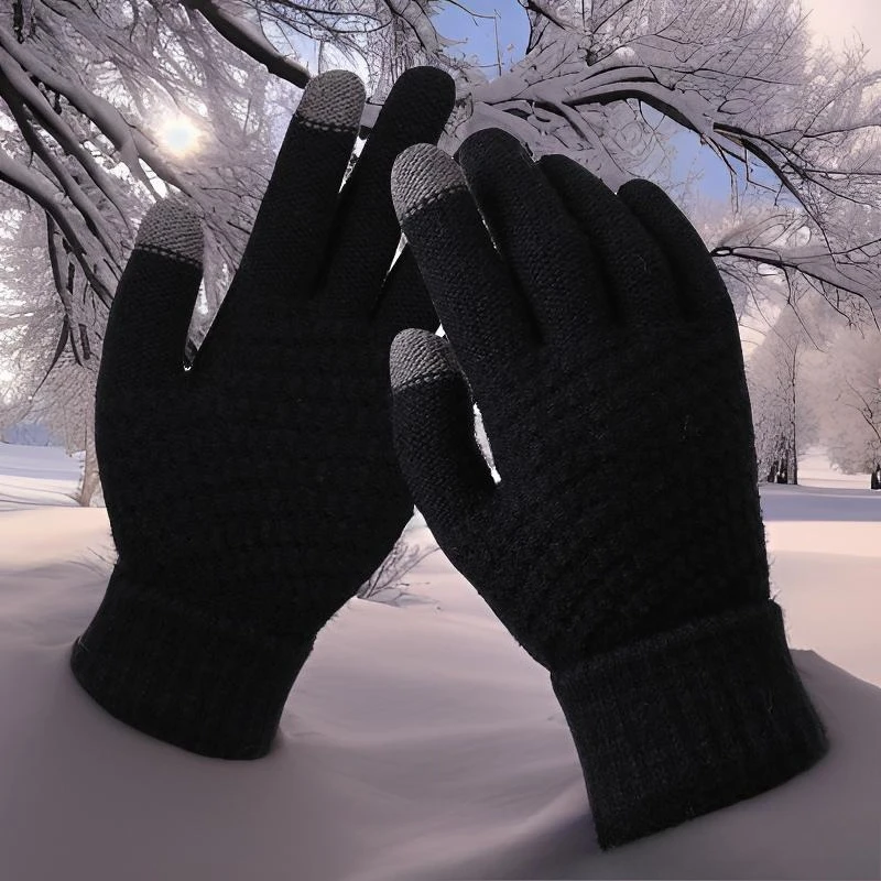 Guanti da donna più velluto ispessito a prova di freddo carino touch screen da ciclismo guanti in maglia di lana calda