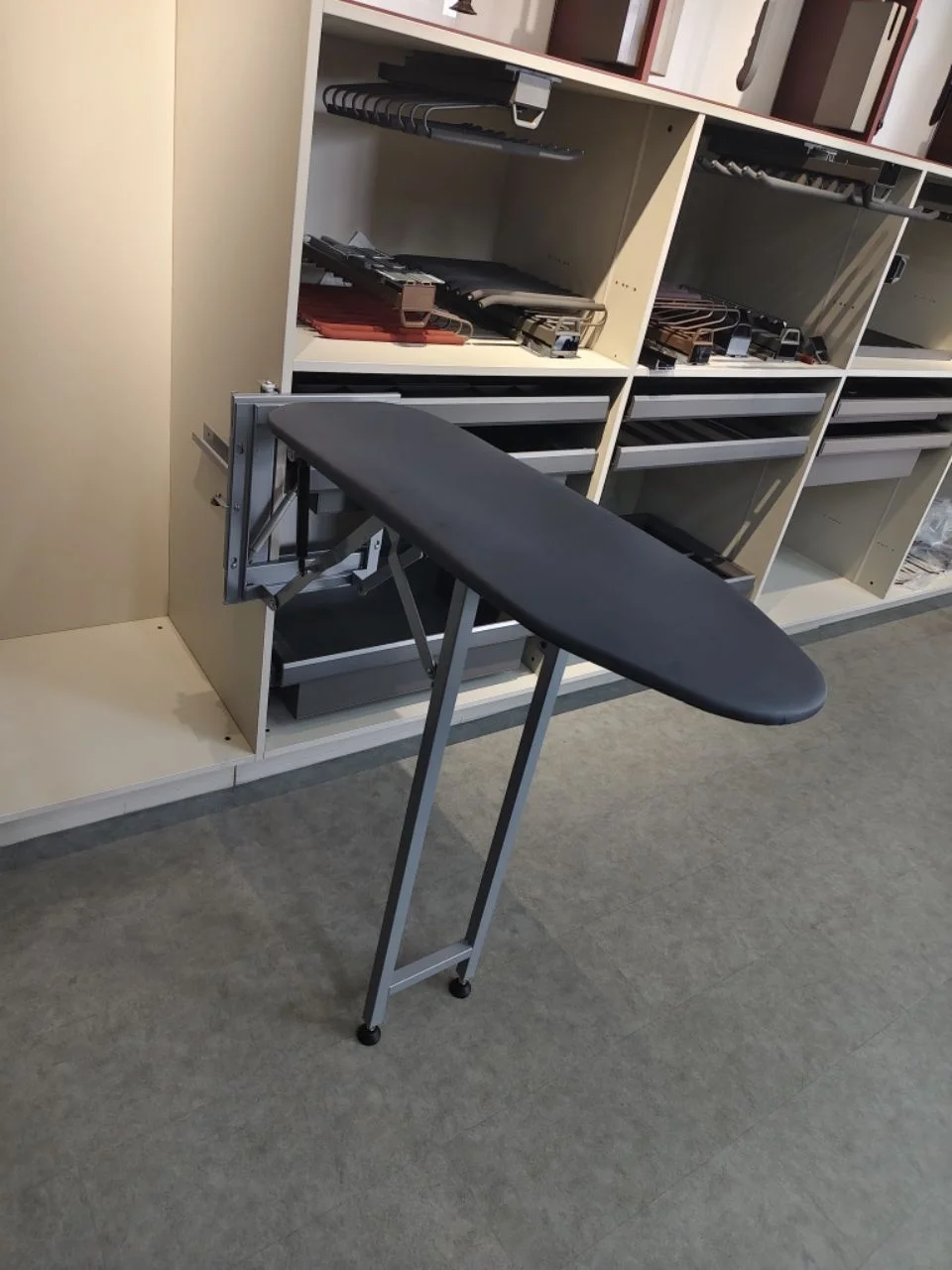 Hidden sliding damping ironing board, built-in electric iron storage rack in the folding cloakroom for home use
