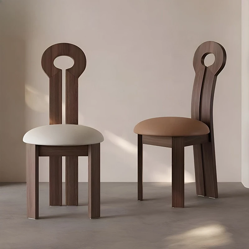 Medieval Solid Wood Dining Chair Household French Retro Solid Wood Walnut Color Ash Wood