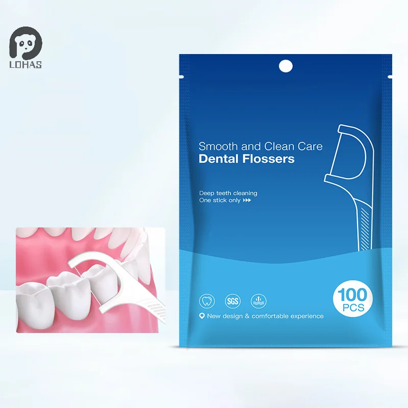 100pcs Disposable Dental Floss Stick Family Pack Ultra-Fine Single Portable Smooth Floss Box Tooth Floss Flosser Dental