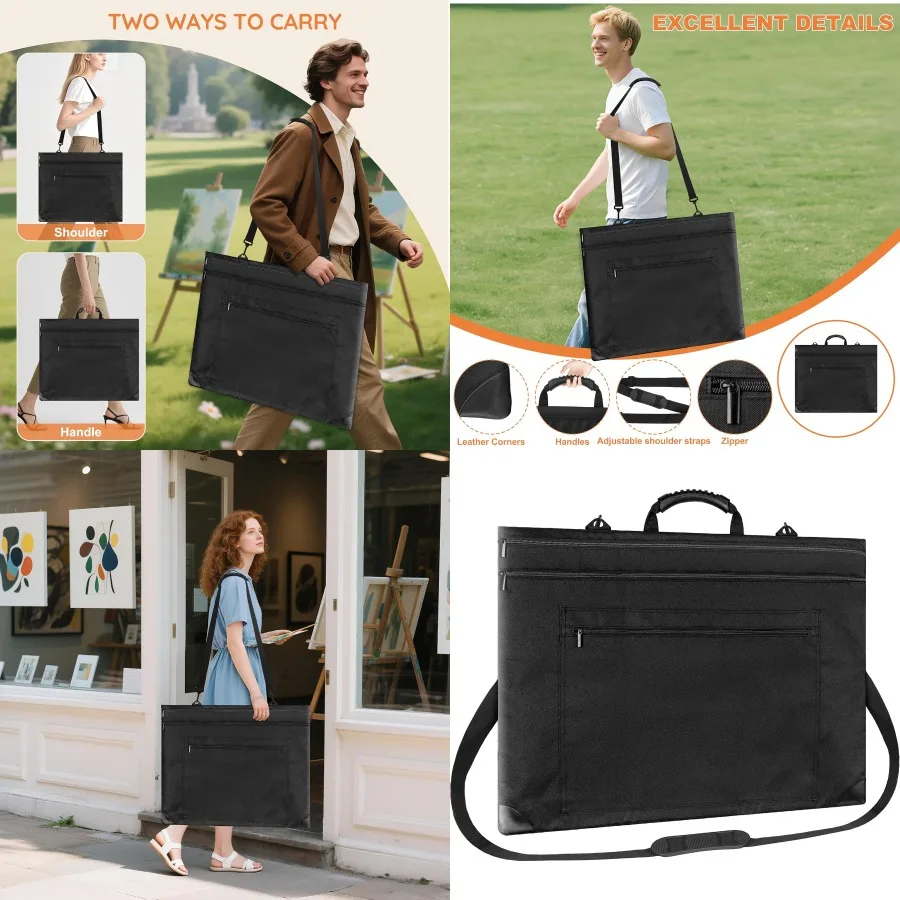 

Легкая художественная сумка-портфель со съемным плечевым ремнем и кожаными углами для художников: идеально подходит для переноски плаката с произведениями искусства