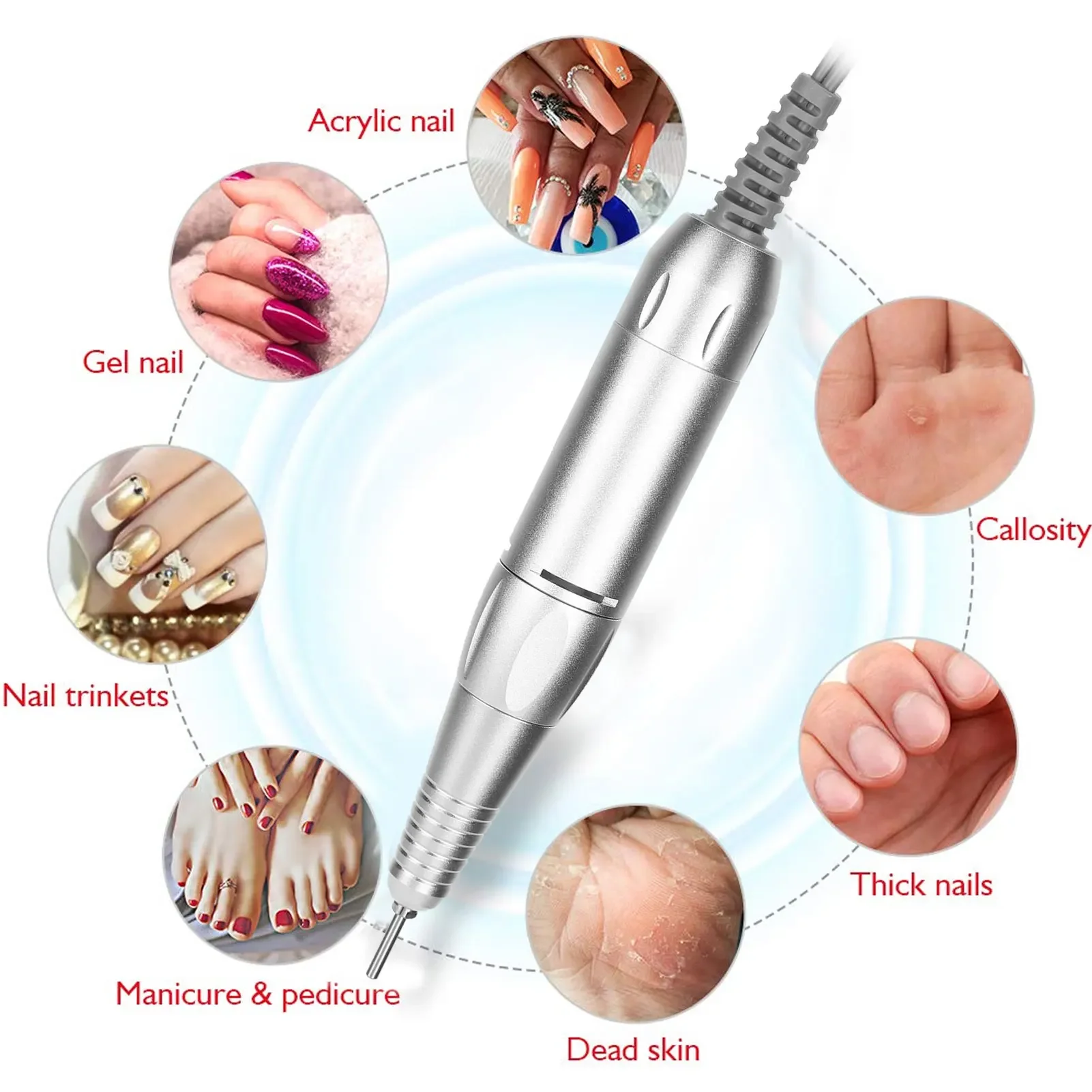 Perceuse à ongles électrique, poignée de perceuse à ongles, pièce à main, outil de manucure et de pédicure, équipement et accessoire d'art des ongles