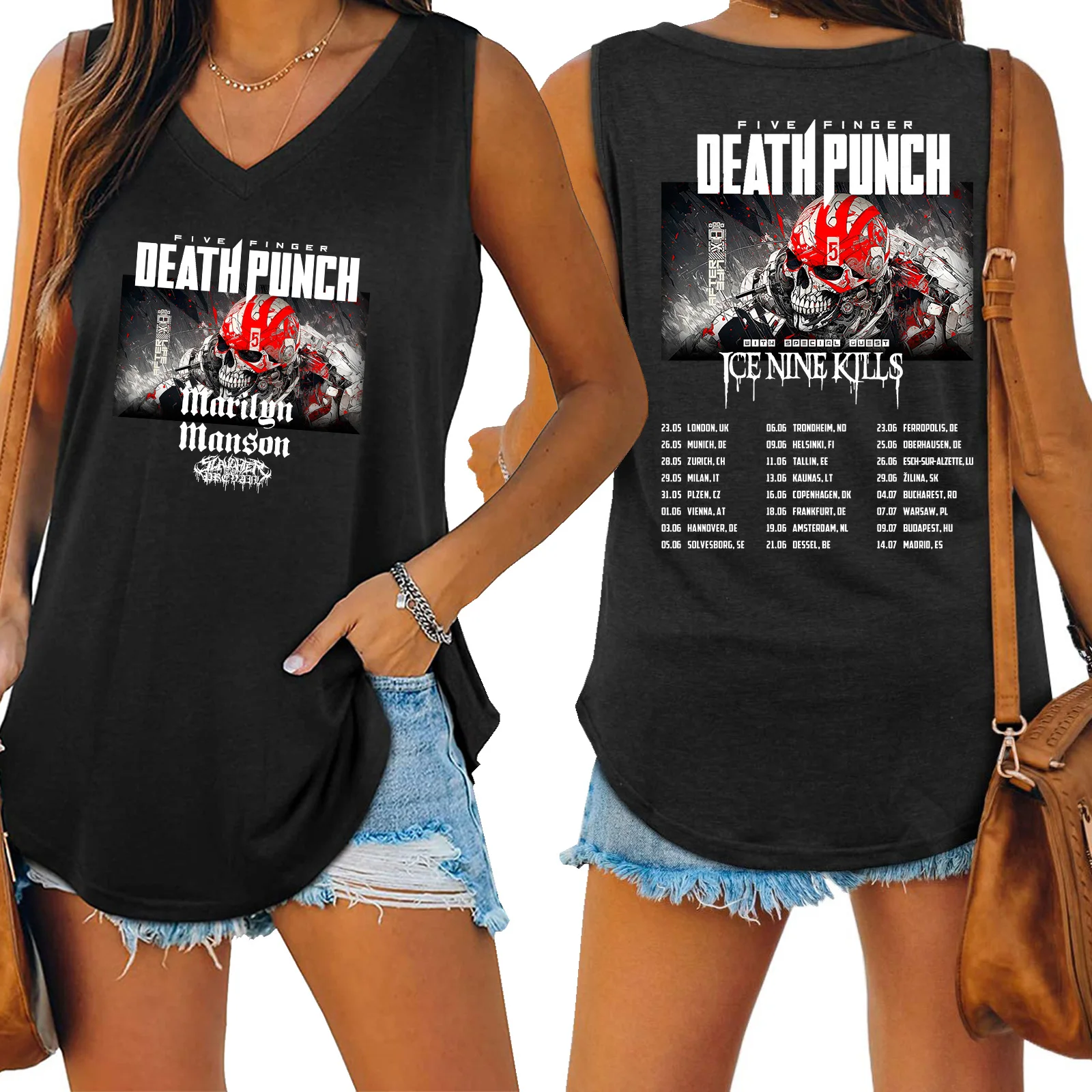 Five Finger Death Punch 2024 Shirt Women Tank Top V-neck Sleeveless T-shirt Fans Gift Tops