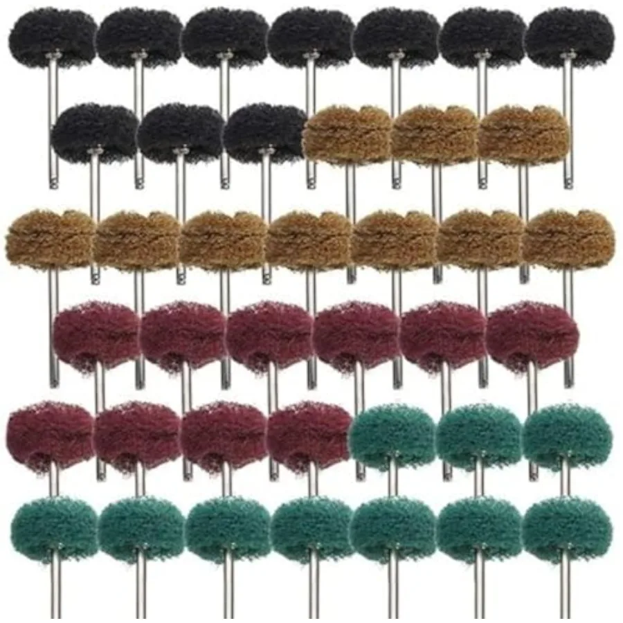 

40 Pack 1 inch Abrasive Wheel Buffing Polishing Wheel Set for Rotary Tool with 1/8 Shank 25mm - Red and Blue Mixed Colors - Hig