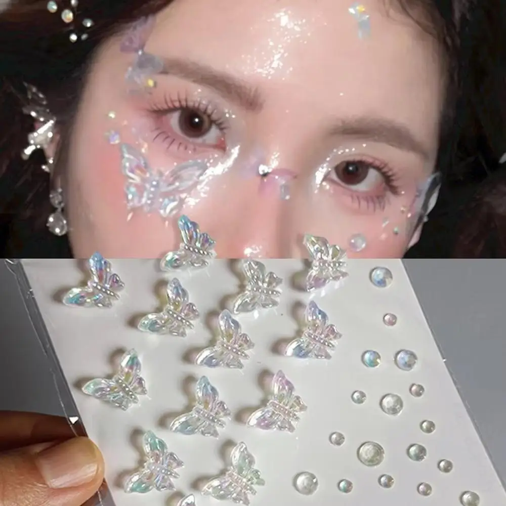 1piece 3D Acrylic Diamond Stickers Butterfly Crystal Patch Face Paste Stage Makeup Rhinestones Jewelry Mermaid Pearl Tattoo Tool