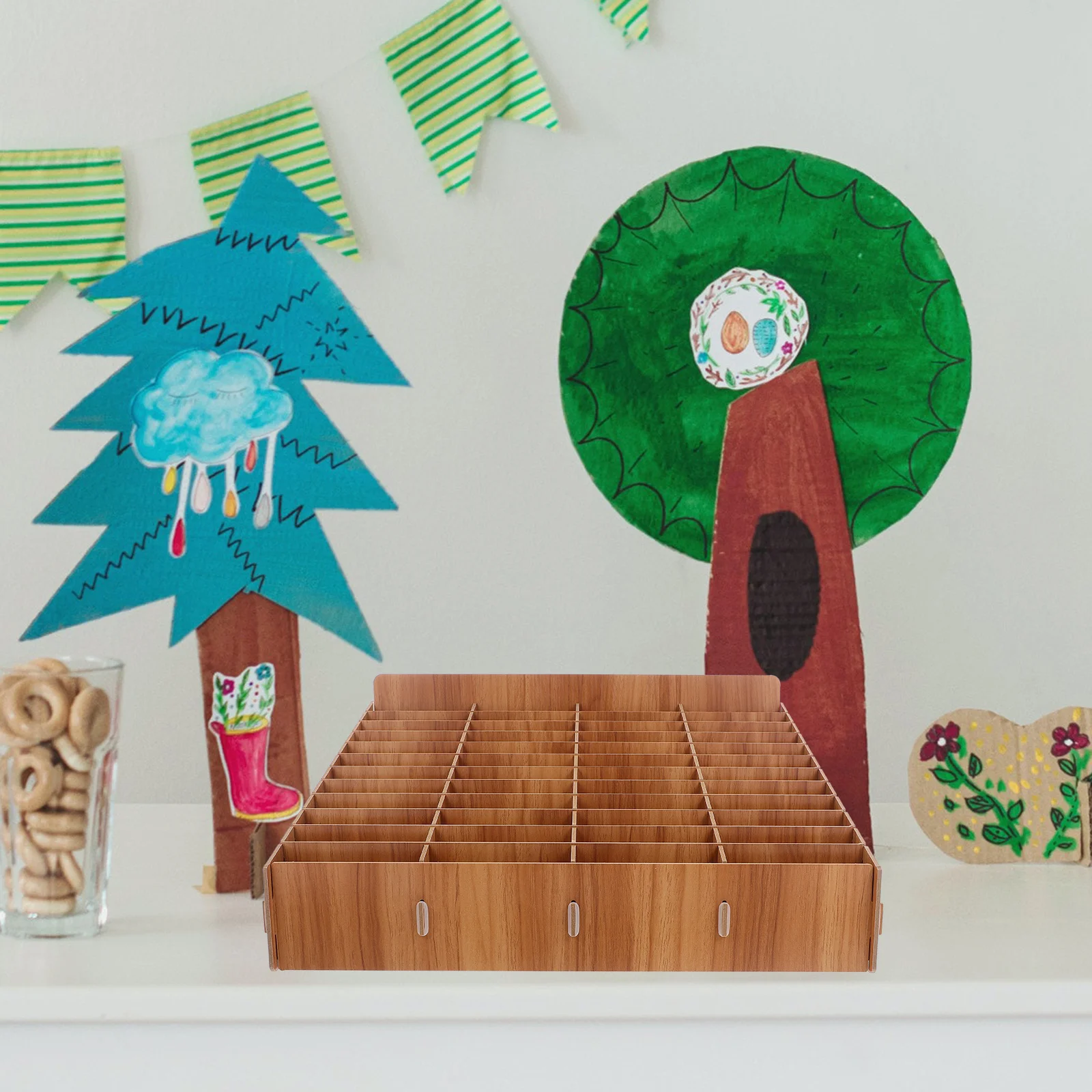 

Деревянный настольный ящик для хранения 48-сетчатый органайзер для нескольких телефонов, держатель для мобильного телефона для встреч, настольный ящик для хранения