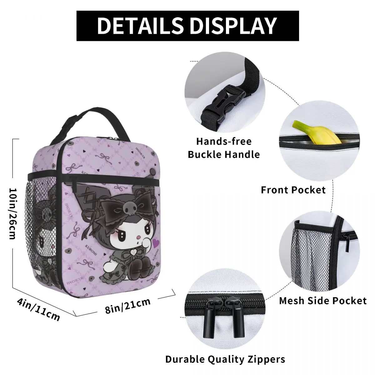 Borsa da pranzo isolata personalizzata Kuromi Cartoon per le donne borsa termica a tenuta stagna Bento Box bambini della scuola