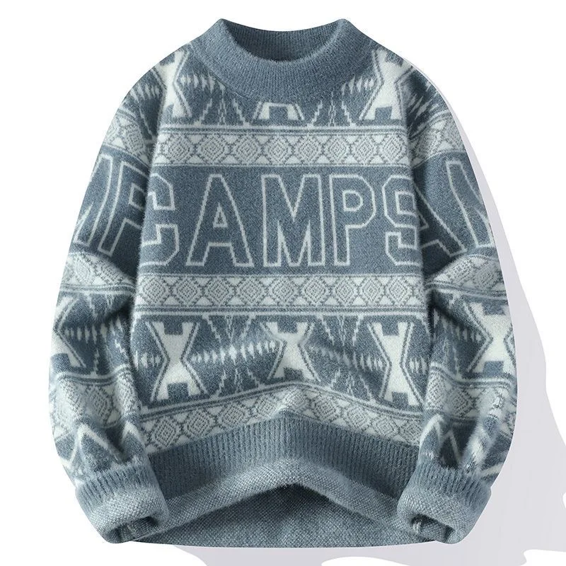 New Autumn and Winter Fashion Trendy Printed Thickened Warm Knitwear Men's Casual Loose Sports High-Quality Sweater