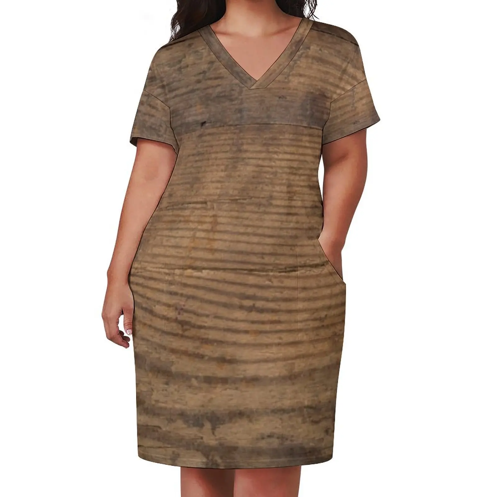 Wood Grain Texture Loose Pocket Dress evening dress Woman clothing