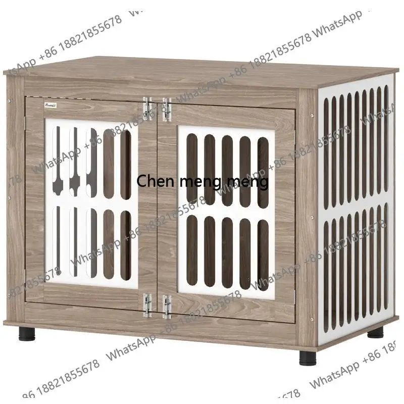 39-Inch Dog Crate Furniture with Dual Doors, Adjustable Non-Slip Feet, Suitable for All Dog Breeds, Walnut Finish