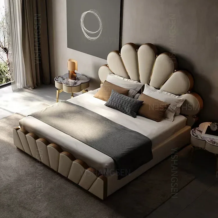 

-Italian Luxury Design Storage Leather Bed Modern Bedroom Furniture Wooden Up-holstered Beds King/queen Size Bed