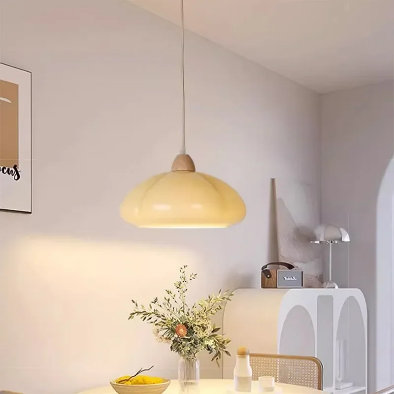 

LED Modern Glass Pendant Light Minimalist Cream Pumpkin Hanging Lamps For Bedroom Living Rooms Study Cafe Illumination Luminaire