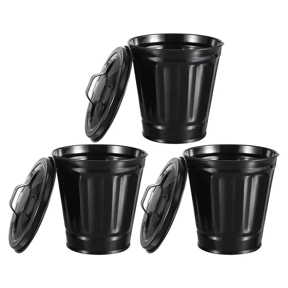 

3Pcs Desktop Trash Can with Lid Small Wastebasket Galvanized Iron Multifunctional Bin for Office Home Dorm Room Countertop Pen