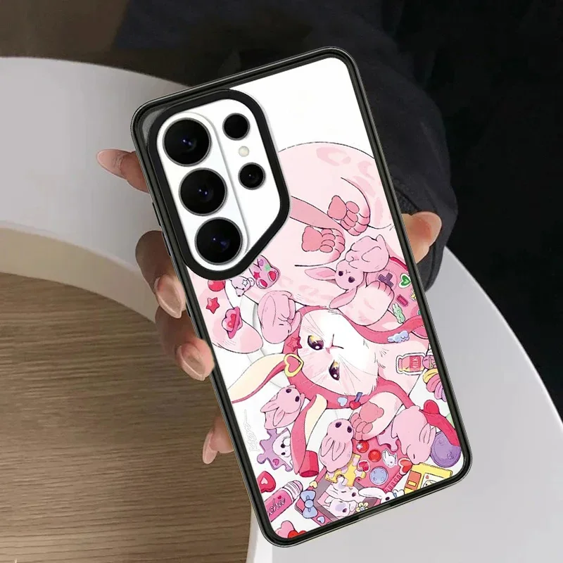 Cartoon Flower Rabbit Acrylic Magnetic Case: Compatible with Samsung Galaxy S23 U S24U S25 S26 Ultra S25+ S26 Plus Shell