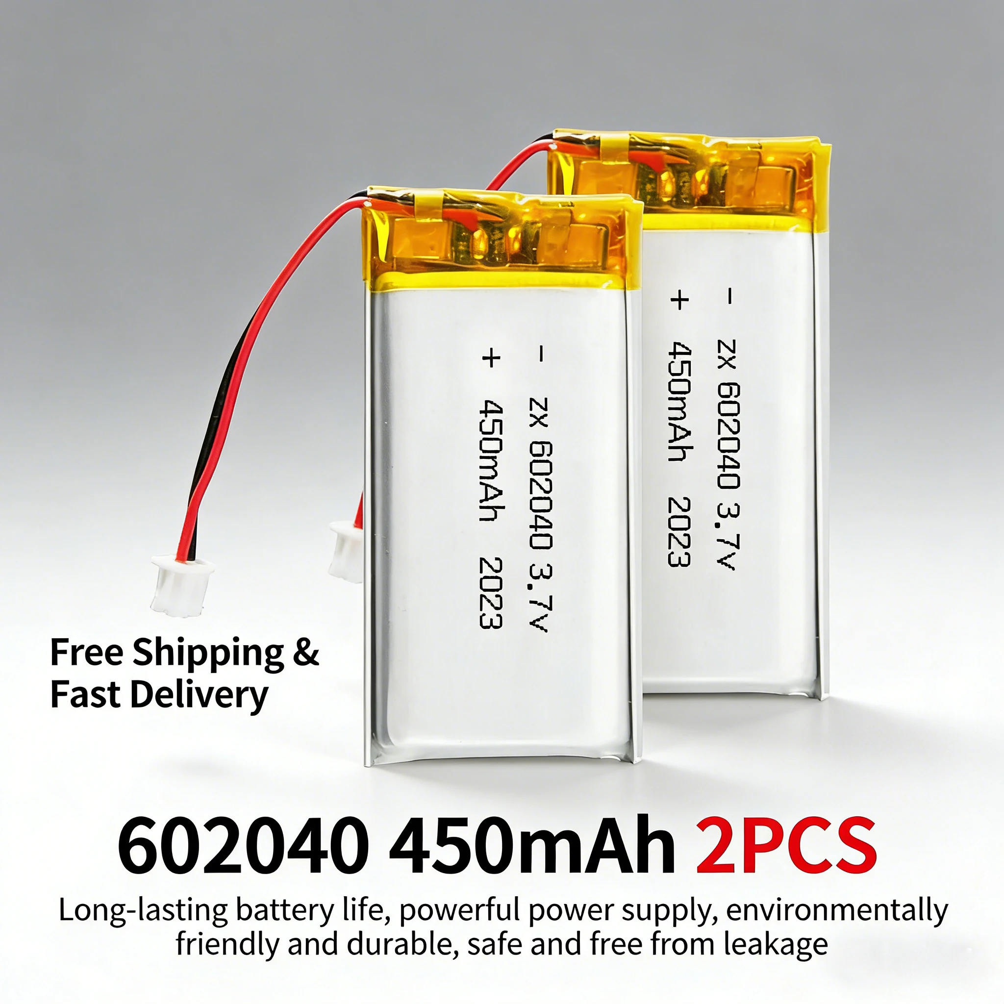 3.7V 450mAh 602040 Lipo Battery, Rechargeable Lithium Polymer Cell for PSP Game Console, Walkie Talkie, Smart Watch, GPS