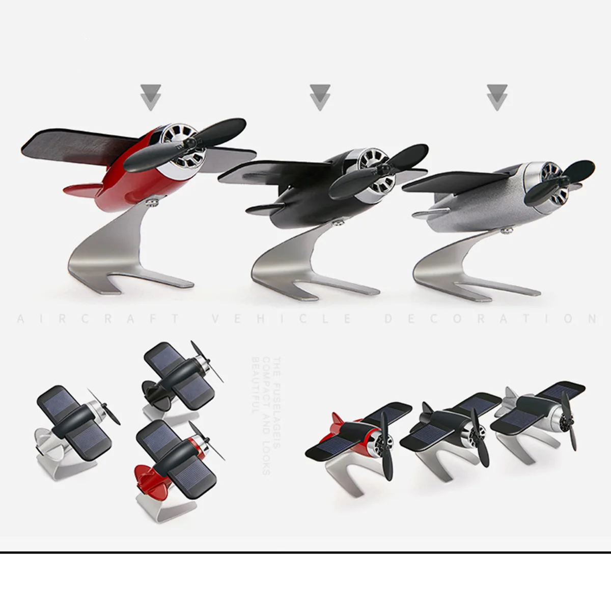 

Car Aromatherapy Ornaments Dashboard Decoration Airplane Solar Energy Propeller Aluminum Alloy Car Decor Home Office Toy