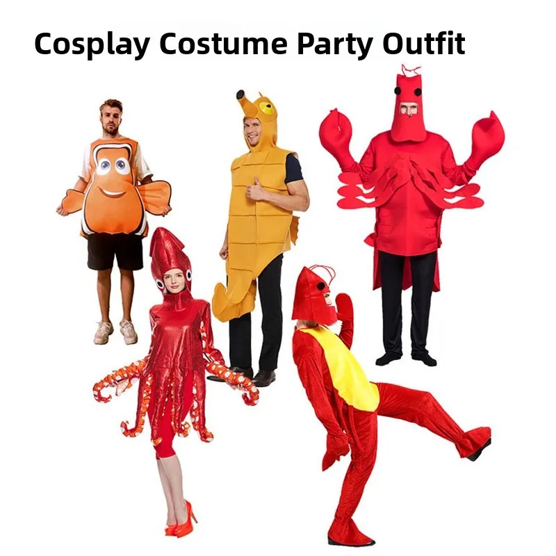 Costume da spettacolo teatrale per adulti Set cosplay di animali oceanici Loween Outfit include polpo aragosta mare ideale per eventi