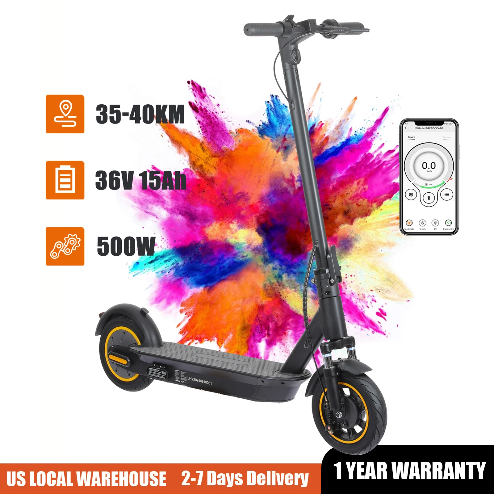 

Электрический самокат для взрослых, 500 Вт с амортизаторами, аккумулятор 36 В, 15 Ач, нагрузка 330 фунтов, электронный самокат с поддержкой приложения, складной пригородный самокат