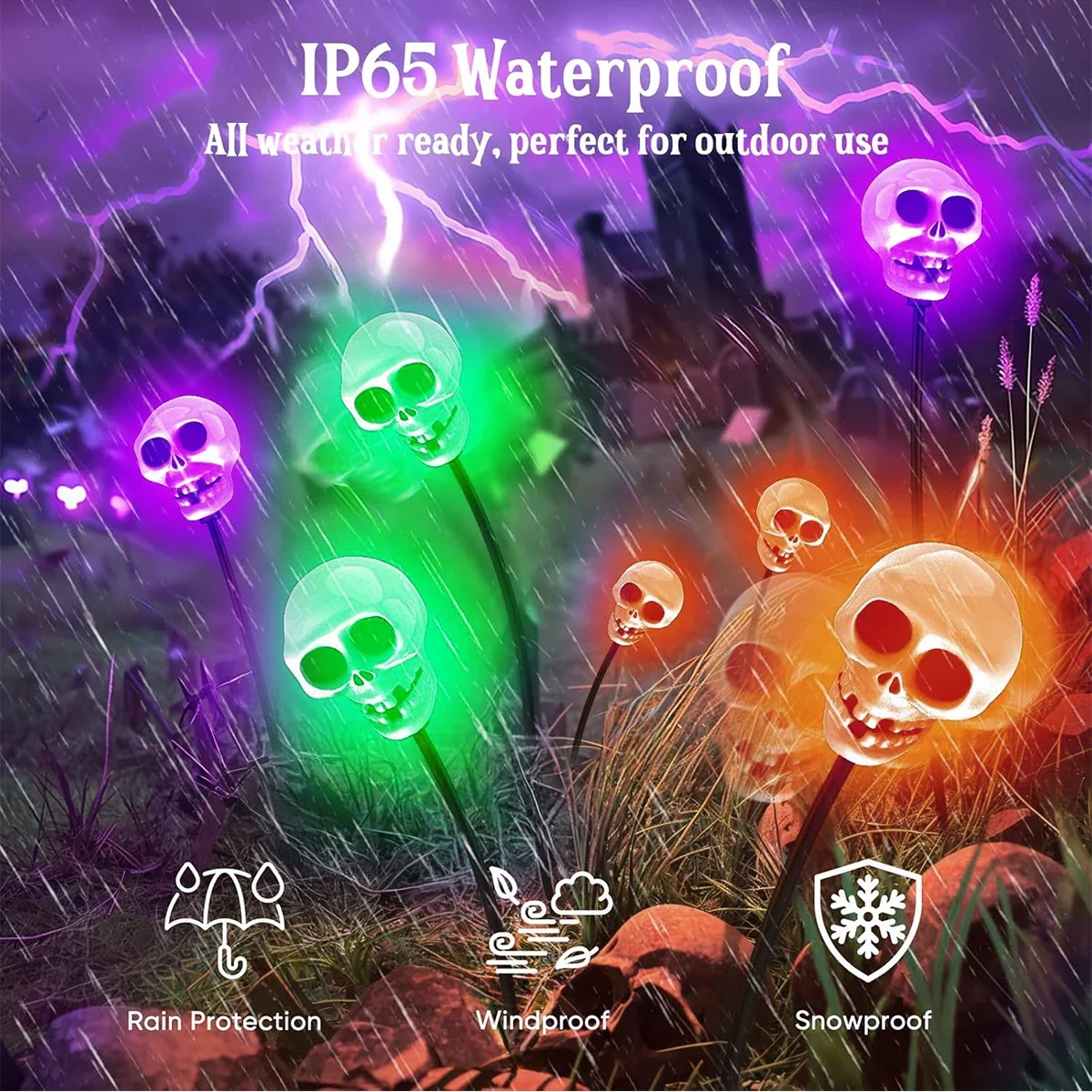 

1/2pcs Skull Solar light Halloween Solar Firefly Light LED Swaying Garden Landscape Light Sway By Wind Waterproof Path Lamp
