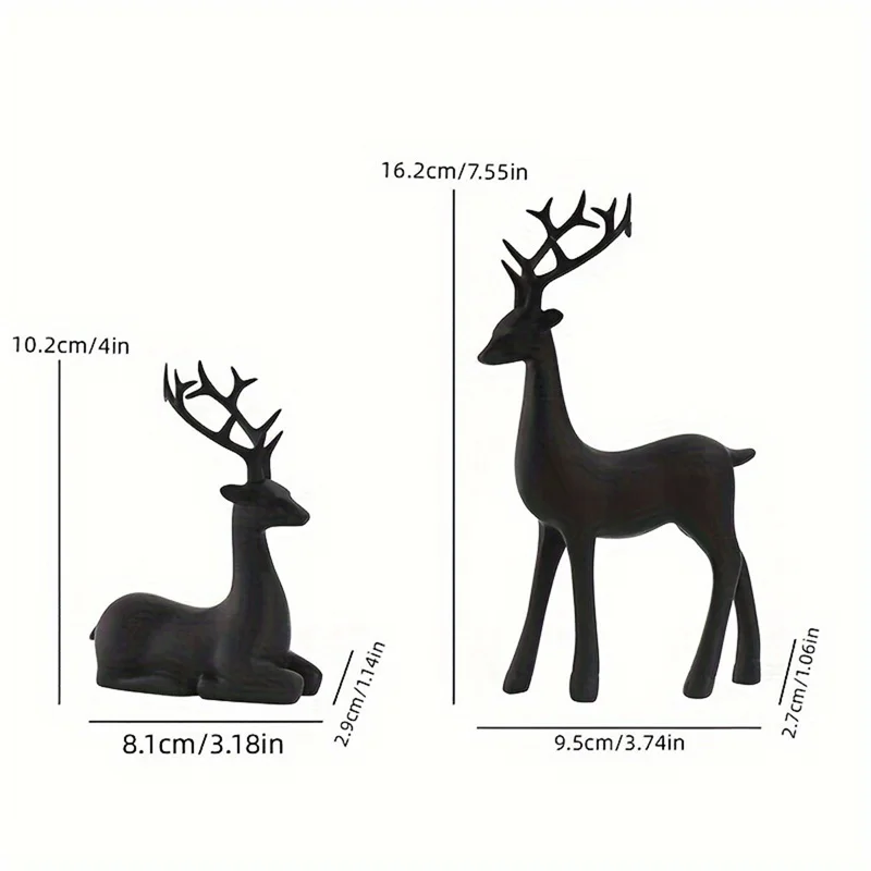 Modern Black Reindeer Statue Matte Black Deer Statue Elk Sculpture Living Room  Bedroom  Office Home Resin Craft Decoration