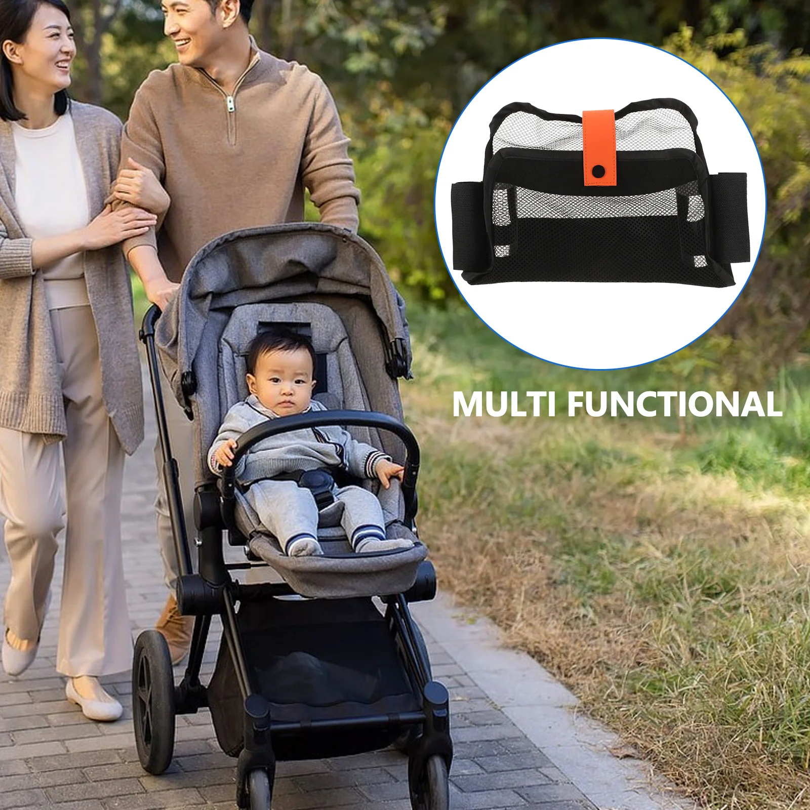 سلة سفلية لعربة الأطفال، قماش أكسفورد أسود، منظم عربة الأطفال العالمي، مساحة تخزين إضافية، حقيبة تخزين معلقة للكرسي المتحرك