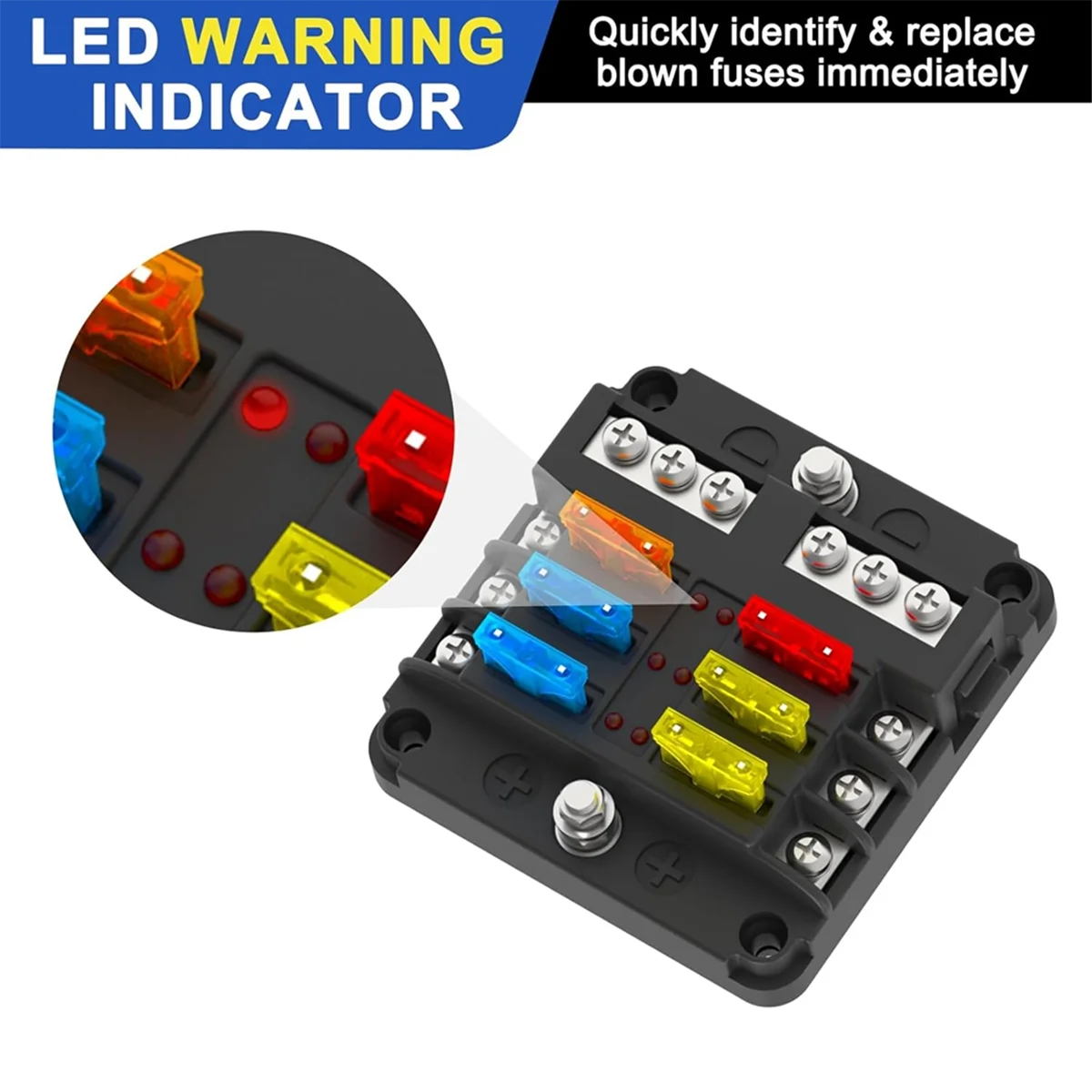 A83Z 6 Way Fuse Block Box 12V/24V DC, ATC/ATO Fuse Panel with LED Indicator for Marine Boat Automotive Motorcycle