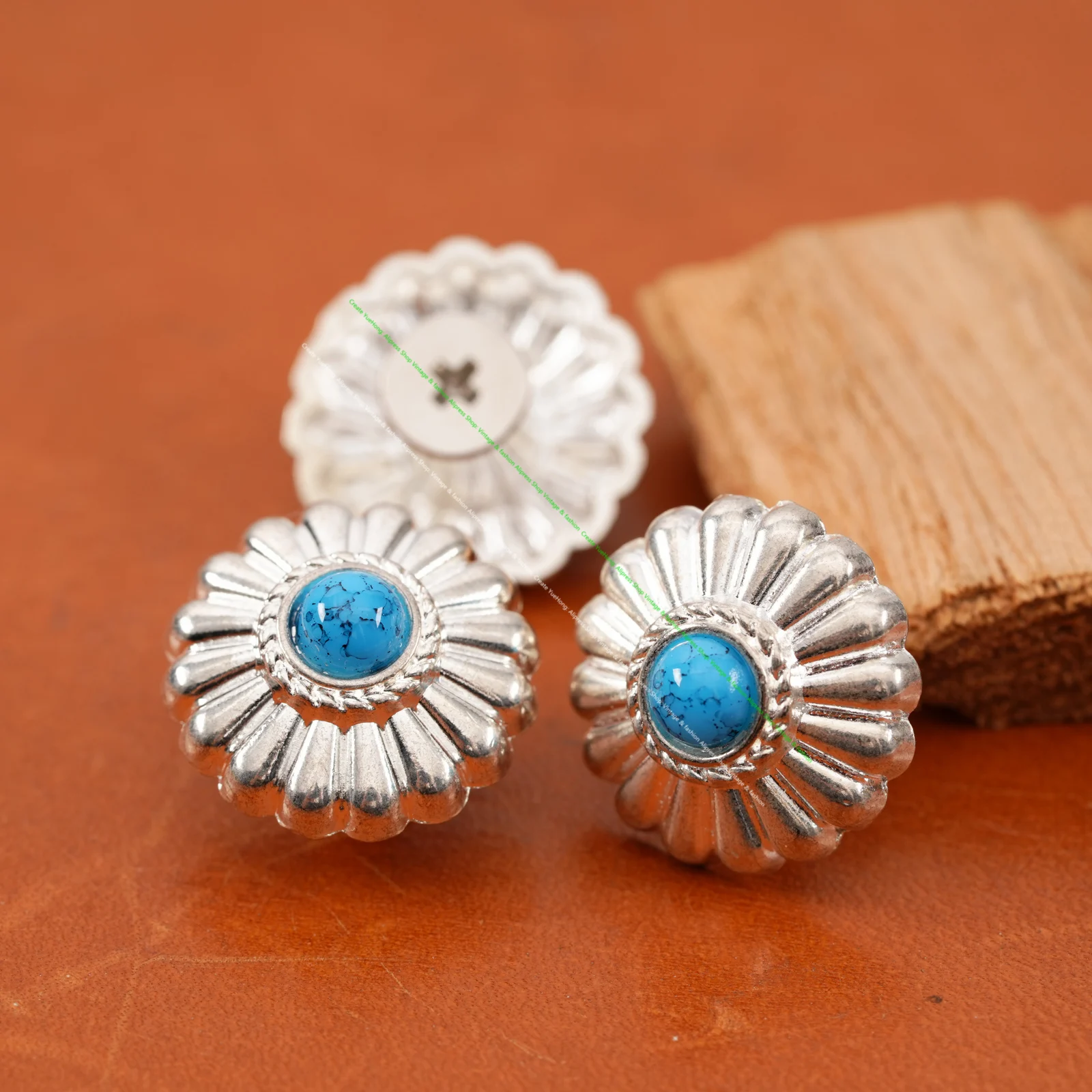 10PC 16MM zachodniej kwiatowy piękno turkusowe koraliki BLING srebrny galanterii skórzanej odzieży CONCHOS wystrój śruba