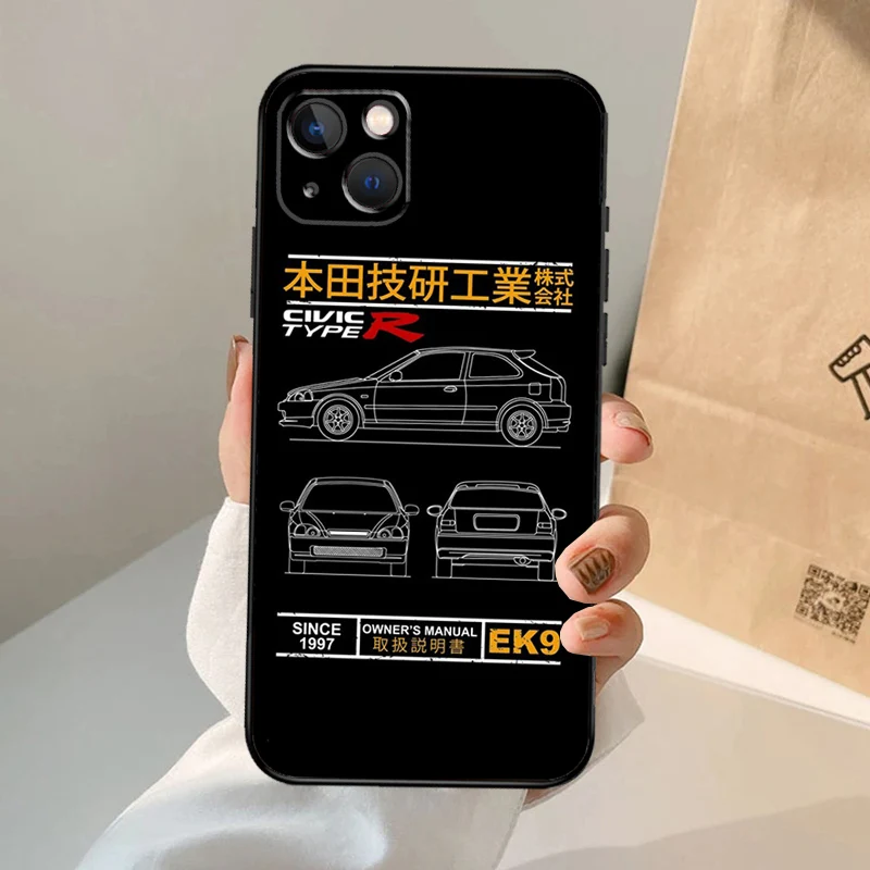 JDM Type R Civic Sport Car Phone Case For iPhone 16 15 14 11 12 13 Pro Max Mini Plus X XS Max XR Cover Coque