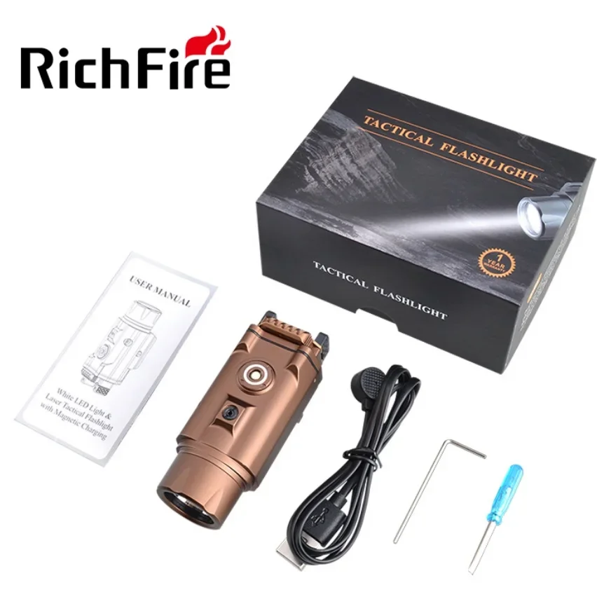 New Richfire Tactical LED Flashlight 1500Lumens Green Laser Pistols with Magnetic Charging for Taurus 20mm Rail Mounted