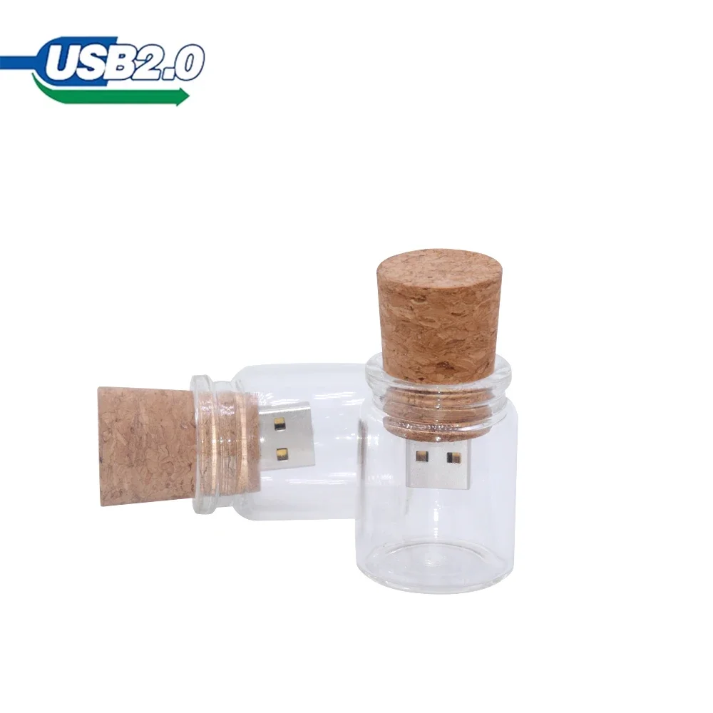 Clé USB 2.0 avec boîte en bois et bouteille de Press, clé USB en verre, disque U à la dérive, cadeau de mariage, 4 Go, 8 Go, 16 Go, 32 Go, 64 Go