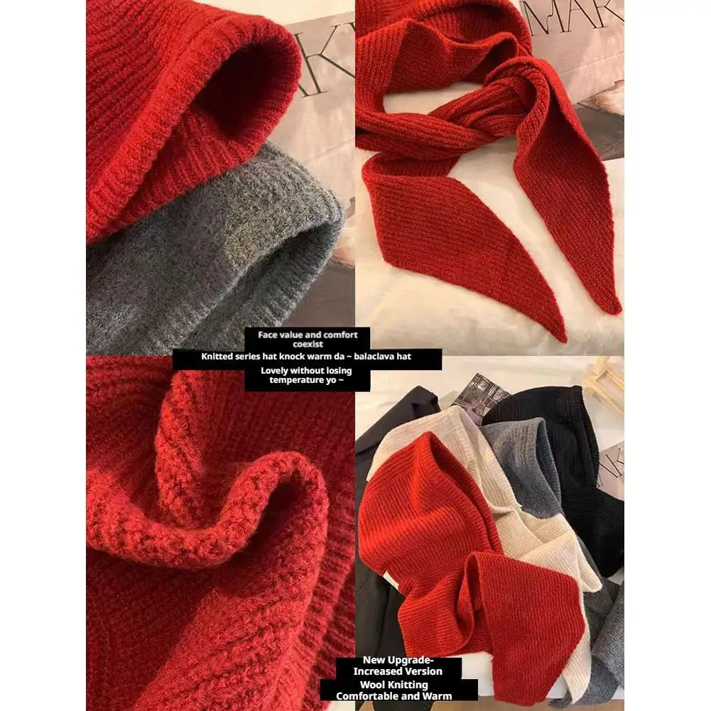 Knitted Winter Balaclava One-Piece Hooded Scarf Hat Thickened for Ear & Neck Warmth Y2K Korean Style Women's Accessory