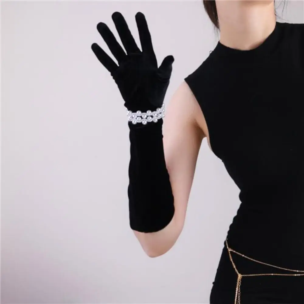 45cm Retro Velvet Long Gloves Black/White/Wine Red/Royal Blue Mittens Evening Performance Party Dress Accessories