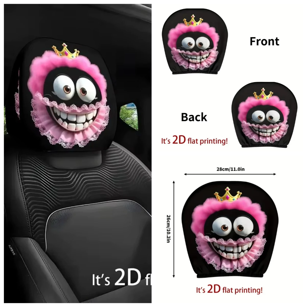 A holiday gift for your girlfriend: 2 pieces of pink textile crown eco-friendly car headrest covers, breathable car decoration