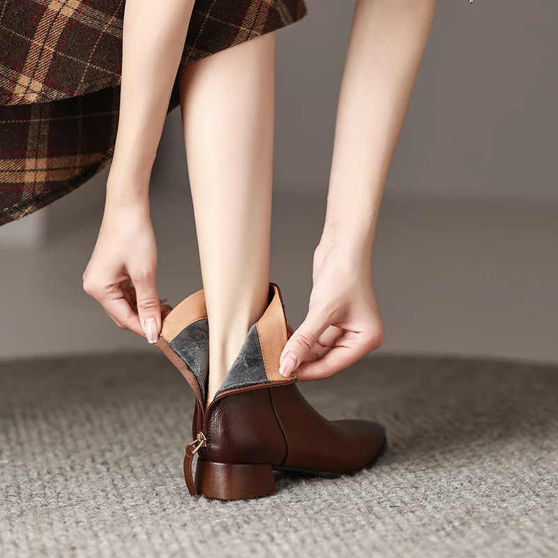

2025 женские ботинки, ботинки челси в стиле ретро, женская обувь, зимние модные женские ботильоны из спилка, женские кожаные ботинки на квадратном каблуке