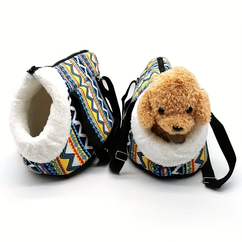 Winter Pet Outdoor Travel Shoulder Bag For Small And Medium Dogs, Warm Fleece Puppy Dog Bag, Breathable Outdoor Pet Bags