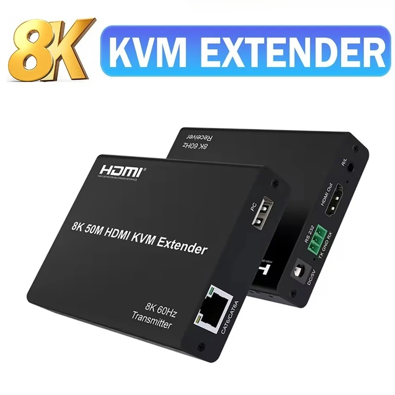 8K KVM HDMI Extender Over CAT6A 8K@60Hz 4:2:0 HDMI KVM Extender 4K@120Hz with Audio Output Support USB Mouse Keyboard for PC TV