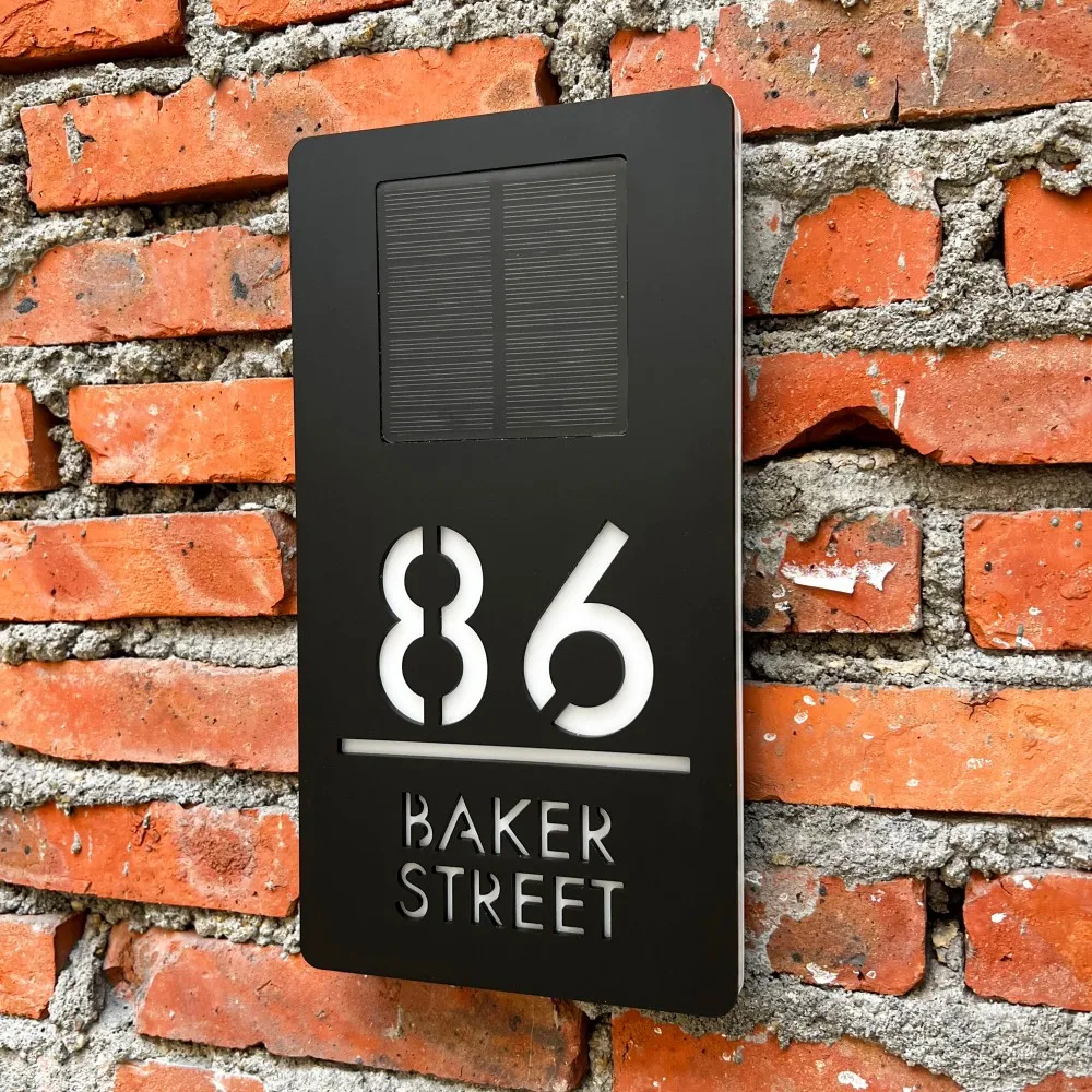 Customized Outdoor 3D Solar House Sign LED Illuminated Laser Cut Acrylic House Numbers Personalized Exterior Family Address Sign