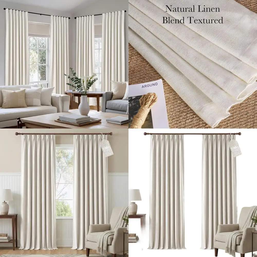 

Шторы блэкаут из льняной смеси с плиссировкой, длина 96 дюймов, комплект из 2 панелей для гостиной/спальни, Ш40 x Д96