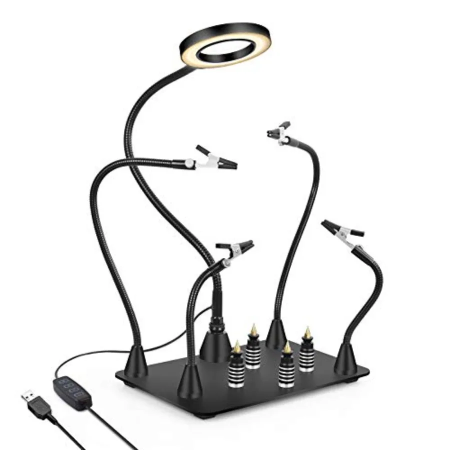 

Magnetic Helping Hand, Soldering Helping Hands, PCB Circuit Board Holder with 3X LED Magnifying Lamp, Flexible Metal Arms Heavy