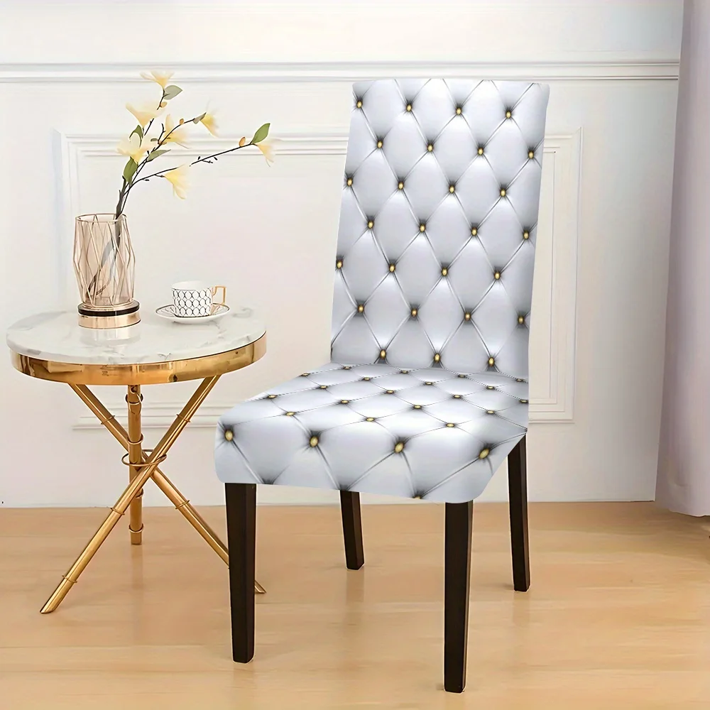 2026 New Elastic Full - Coverage Chair Cover, White Tufted Diamond Button Pattern, Washable & Fade - Resis