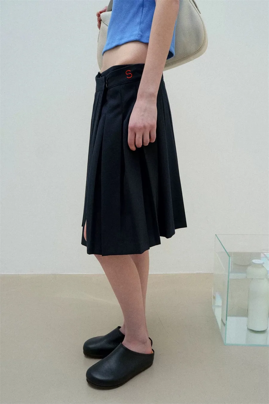 

Summer New High Slit Pleated Skirt Smooth Polyester Cotton Spandex Blend High Waist A-Line Skirts for Women