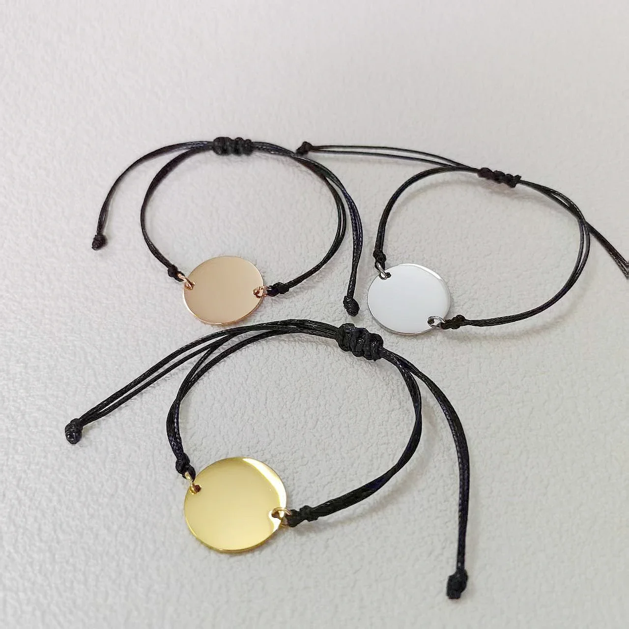 10 pcs 304 stainless steel round blanket labels  charm bracelets mirror polished adjustable bracelets jewelry for girls and boys