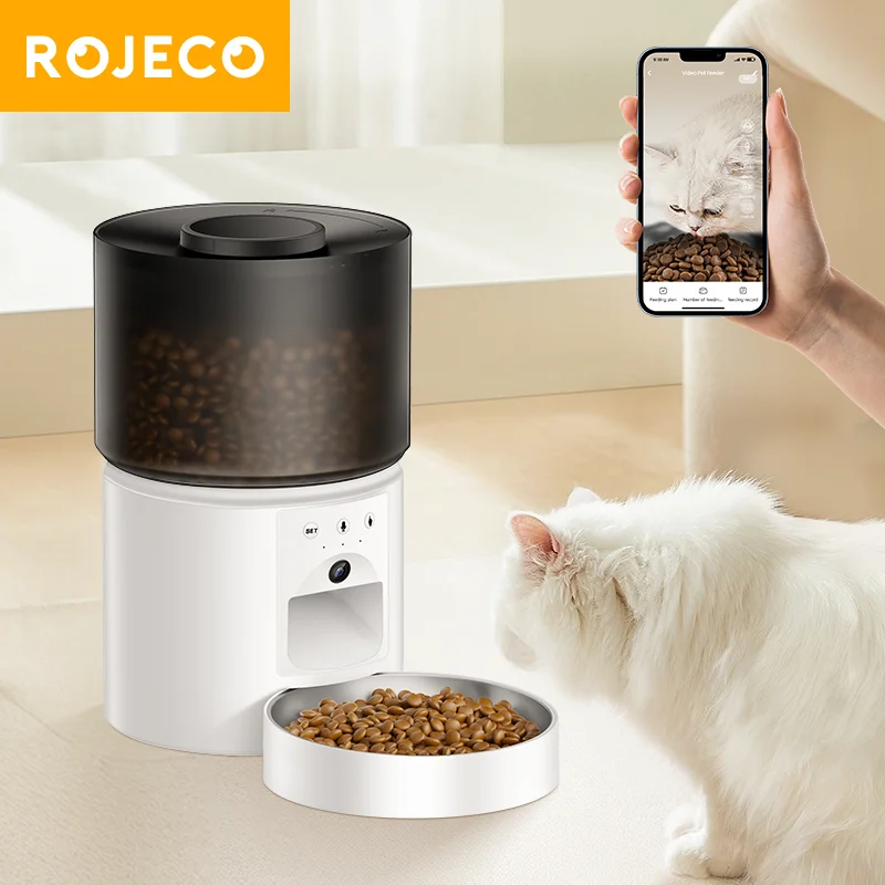 ROJECO 3L Automatic Cat Feeder With Camera Pet Food Dispenser Smart APP Remote Voice Recorder Auto Feeder For Cat Kitten Dog ﻿